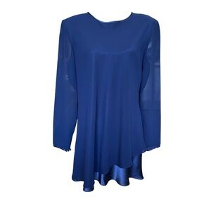 Vintage Cache Tunic Blouse Size Large Navy Blue Asymmetrical Shoulder Pads Party